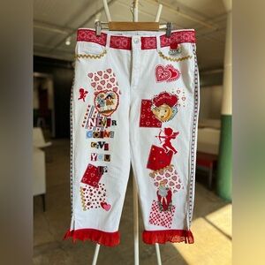 Cupid patchwork upcycled cropped jeans custom